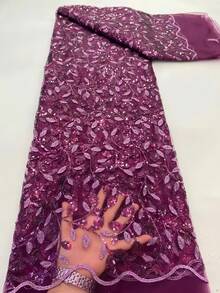 1pc Leaf-Design French Net Lace Fabric, Perfect For Nigerian Wedding Dresses, Elegant Bridal Gowns, And DIY Sewing Craft Projects - A - View 3