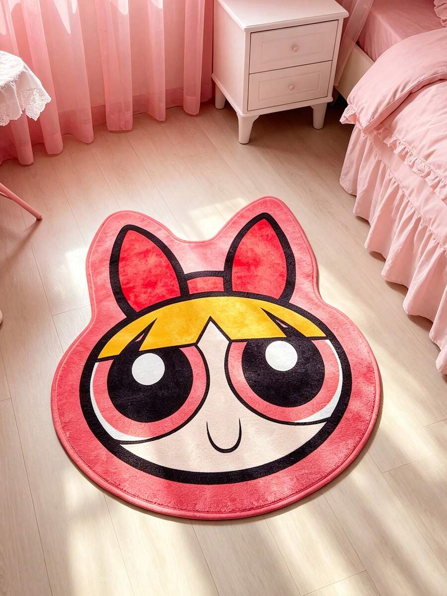 THE POWERPUFF GIRLS X SHEIN 1件裝 LOGO裝飾地毯 - 紅色 - 查看 1