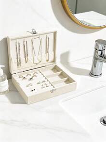 1PC Velvet Jewelry Box Organizer, Glass Lid Display Tray Case For Rings Earrings Necklaces, Large Capacity Storage Holder, Gift Box For Women - Multicolor - View 11