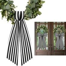 1 2 Packs Boxwood Wreath Belt Decor Black And White Striped Ribbon For Front Door Porch Hanging Farmhouse Style Home Decoration - D - View 6