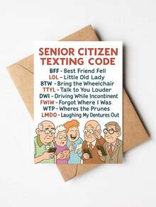 1pc "Senior Citizen Texting Code" Funny Birthday Card With Envelope, Humorous Senior Joke Greeting For Grandparents & Older Friends, Suitable For Birthdays & Milestones, Blank Inside - multicolor - View 9