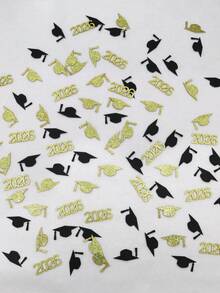 100 Pcs Black Gold 2026 Graduation Confetti With 2026 Letters And Graduation Caps, Table Scatter Confetti For 2026 Graduation Party Decorations - multicolor - View 3