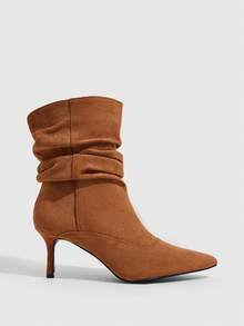CUCCOO SZL Women's New Elegant Caramel Color Ruched Pointed Toe Ankle Boots, Suitable For Date And Party Outfits Fall Shoes - caramel color - View 1