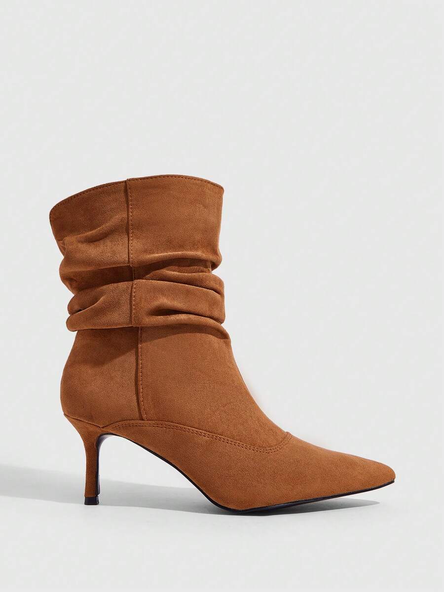 CUCCOO SZL Women's New Elegant Caramel Color Ruched Pointed Toe Ankle Boots, Suitable For Date And Party Outfits Fall Shoes - caramel color - View 1