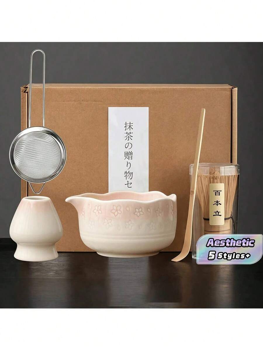 1PC/5PCS Set Teh Matcha Gaya Jepang dengan Gradasi Warna Sakura, Termasuk Mangkuk Matcha, Pengocok Matcha, Cangkir Matcha, Pengaduk, Sendok Teh, Set Mangkuk Teh, Alat Persiapan Matcha, Alat Pembuatan Makanan Penutup & Minuman, Kotak Hadiah Jepang, Hadiah untuk Pecinta Matcha - MultiWarna - View 1