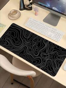 1PC Extra Large Washable Rubber Non Slip Keyboard Pad Mouse Mat Black Line Pattern Desk Pad For Gaming Office Home Computer Setup Learning Essentials Waterproof Durable Smooth Surface Desk Organizer - black line - View 7