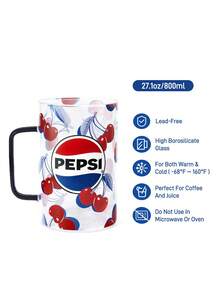 PEPSI X SHEIN 1個 27.1oz/800ml 復古櫻桃印花高硼矽玻璃馬克杯，耐高溫大容量咖啡水杯，居家辦公便攜飲水杯，適合學生、上班族與情侶的日常禮物 - 無色 - 查看 3