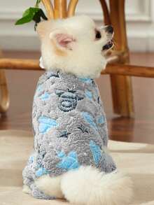 PETSIN 1pc Small Rocket Print Blue Star Flannel Pet Jumpsuit Gray Thick Warm Pet Clothing - Multicolor - View 10