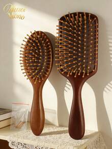 1 Solid Wood Air-Cushion Massage Comb – Wooden-Bristle Scalp Massager & Detangler – Anti-Static Styling Comb For Women - reddish brown - View 10