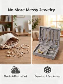 1PC Velvet Jewelry Box Organizer, Glass Lid Display Tray Case For Rings Earrings Necklaces, Large Capacity Storage Holder, Gift Box For Women - Multicolor - View 4