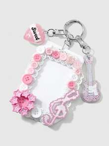 ROMWE Anime 1 Unique And Sweet High-End Multi-Color Fine-Glitter Beaded Guitar Love Note Lace Star Button DIY Keychain Bag Pendant, Suitable For Girls To Wear - Multicolor - View 11