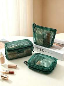 Haus Hana Multifunctional Transparent Mesh Storage Bag, Portable Handheld Cosmetic Makeup Pouch, Divider Pouch For Documents Digital Accessories - Multicolor - View 3