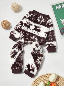 PETSIN 1pc Pet Cat Dog Brown Fleece Warm Deer Print Flannel Jumpsuit - Multicolor - View 4