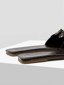MOTF WOMEN'S FASHION CASUAL WOVEN EMBOSSED MULE SLIP-ON FLAT SANDALS - Coffee Brown - View 5