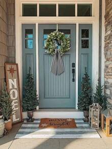 1 2 Packs Boxwood Wreath Belt Decor Black And White Striped Ribbon For Front Door Porch Hanging Farmhouse Style Home Decoration - D - View 4