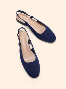 CUCCOO BASICS Women's Shoes Spring And Summer Simple Classic Woven Material Round Toe Short Heel Shoes Suitable For Commuting Dating Parties Parties - dark blue - View 2