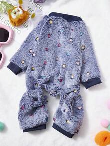PETSIN 1pc Color Polka Dot Printed Pet Jumpsuit Gray Autumn And Winter Flannel Warm And Comfortable Pet Warm Clothes - Multicolor - View 5