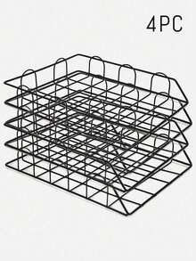 Metal A4 Paper Tray Organizer, 4-Piece Stackable Rose Gold File Rack, Suitable For Office Desks - Horizontal File Storage Boxes, Mail Classifiers, Letter Trays - A4 Iron Document Holder/overlappable - View 10
