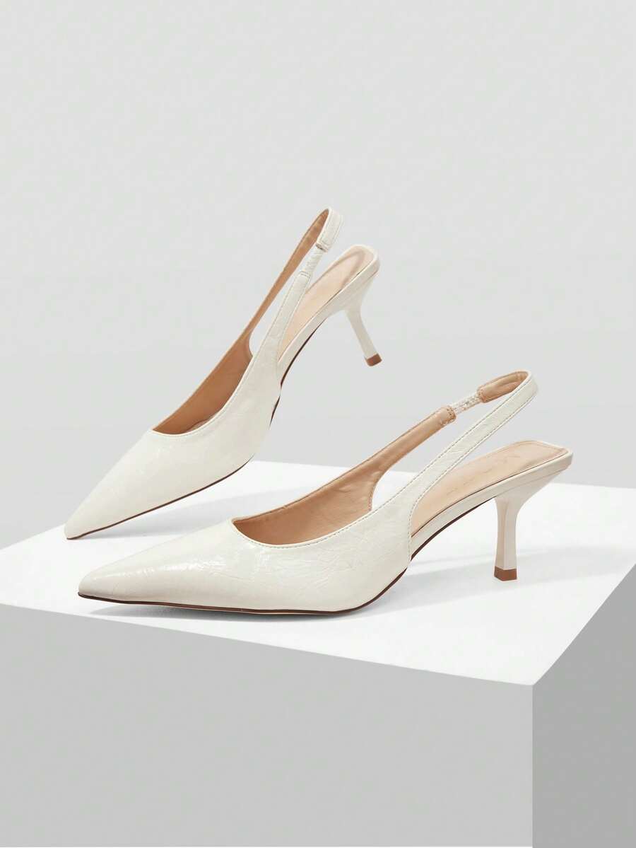 MOTF PREMIUM POINTED TOE SLINGBACKS HIGH HEEL PUMPS FOR CHRISTMAS SPRING SHOES - milky white - View 2