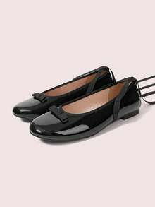 CUCCOO DOLLMOD Women's Flats, Round Toe Ballet Flats, Comfortable Slip-On, Fashionable, Versatile, Bow Decoration, Mary Jane Flats, Casual, Commuter, Work Shoes - Black - View 2