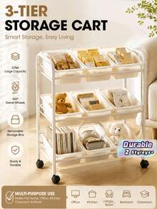 Mobile Storage Trolley With Angled Open Bins, Multi-Functional Hardware Tool Sorting Shelf. Suitable For Storing Toys, Snacks And Sundries; Multi-Layer Storage Rack With Universal Casters For Workshop And Household Material Organization. - Multicolor - View 1