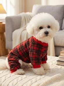 PETSIN 1pc Plaid Fleece Warm Jumpsuit Outfit For Medium Small Dog Breeds Like Poodle - Multicolor - View 8
