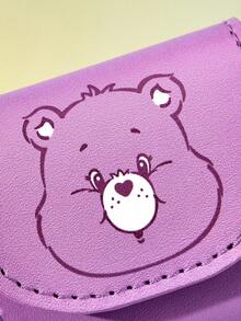 SHEIN X Care Bears Cute Bear Print Mini Jewelry Pouch With Keychain, Portable Small Storage Bag For Earrings Rings Necklaces, Ideal For Women Daily Travel Handbag Decor - Purple - View 3