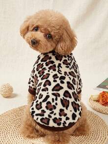 PETSIN 1 Pc Brown Leopard Print Fluffy Thick Warm Crew Neck Cat/Dog Sweatshirt, Suitable For Autumn/Winter - Multicolor - View 4
