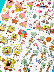 SpongeBob SquarePants | SHEIN 卡通紋身貼紙，一套4款不同圖案，可用於皮膚裝飾 - 彩色 - 查看 4