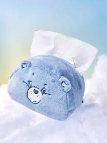 SHEIN X Care Bears 1Pc Blue Plush Material Embroidered Tissue Box, Cute Three-Dimensional Image, Exquisite Embroidery, Can Be Placed At Home, Car, Office. Suitable For Paper Drawing Of Various Sizes - Blue - View 2