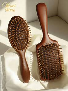 1 Solid Wood Air-Cushion Massage Comb – Wooden-Bristle Scalp Massager & Detangler – Anti-Static Styling Comb For Women - reddish brown - View 5