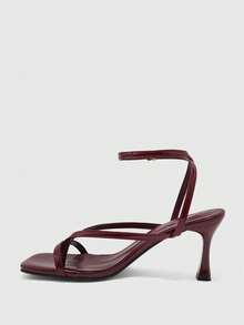 CUCCOO BIZCHIC Women's Spring/Summer New Burgundy Ankle Strap Thin Strap High Heel Sandals, Fashionable Comfortable Versatile Sexy Thong Sandals - Burgundy - View 4