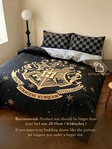 HARRY POTTER X SHEIN Set Sprei 3 Potong Bermotif, Terbuat dari Kain Lembut, Hangat, dan Bernapas. Sprei Pink Cocok untuk Tempat Tidur Single, Double, Queen, dan Queen Size. Dapat Dicuci dengan Mesin. - Hitam gelap - View 9