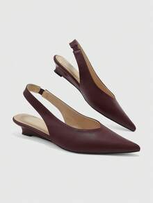 CUCCOO BIZCHIC 女款春夏新款配色尖頭後低跟鞋，簡約貓咪穆勒鞋，防滑軟底，法式通勤風 - 紅棕色 - 查看 3
