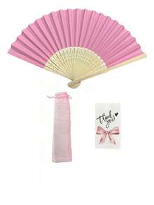 Elegant Folding Hand Fan Set, Includes Thank You Card And Gift Bag, Bride'S Bamboo Hand Fan, Suitable As Bridesmaid Gift And Wedding Decor, Perfect For Parties, Events, And Summer Accessory - Pink - View 7