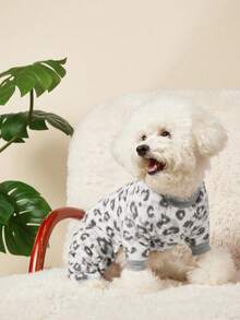 PETSIN 1pc Pet Cat Dog Universal Leopard Print Fashionable Autumn And Winter Plush Warm And Comfortable Round Neck Dog Jumpsuit - Multicolor - View 9