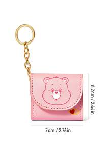 SHEIN X Care Bears Cute Bear Print Mini Jewelry Pouch With Keychain, Portable Small Storage Bag For Earrings Rings Necklaces, Ideal For Women Daily Travel Handbag Decor - Pink - View 4