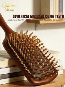 1 Solid Wood Air-Cushion Massage Comb – Wooden-Bristle Scalp Massager & Detangler – Anti-Static Styling Comb For Women - reddish brown - View 9
