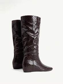 CUCCOO CHICEST Women's Shoes Autumn And Winter Woven High Boots Inner Heightening Retro Boots - reddish brown - View 12