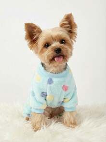 PETSIN 1pc Blue Heart Pattern Fleece Thermal Jumpsuit For Medium/Small Cat Or Dog - Multicolor - View 9