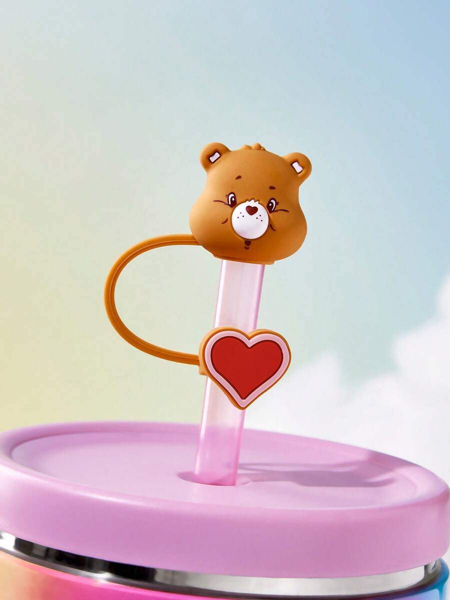SHEIN X Care Bears 1件 矽膠熊圖案吸管蓋(不含吸管),歡呼熊,禮品 - 棕色 - 查看 1