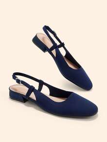 CUCCOO BASICS Women's Shoes Spring And Summer Simple Classic Woven Material Round Toe Short Heel Shoes Suitable For Commuting Dating Parties Parties - dark blue - View 1