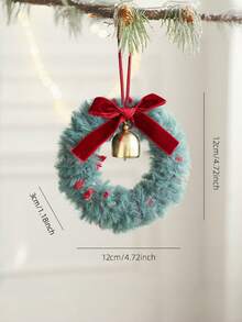 Cirelle 1pc Mini Plush Christmas Wreath Ornaments With Bell & Ribbon Bow, Cozy Faux Fur Hanging Tree Decor For Holiday Door, Mantel & Party Crafts - multicolor - View 5