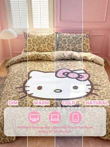 HELLO KITTY AND FRIENDS | SHEIN 3件組可愛卡通印花被套組，磨毛材質，柔軟保暖，多尺寸可選，適用單人床/雙人床/加大雙人床/特大雙人床 - 咖啡棕 - 查看 9