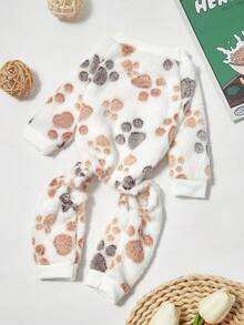 PETSIN 1pc Pet Cat/Dog Paw Print Fleece Jumpsuit, Warm And Cozy, Suitable For Dogs/Cats - Multicolor - View 5