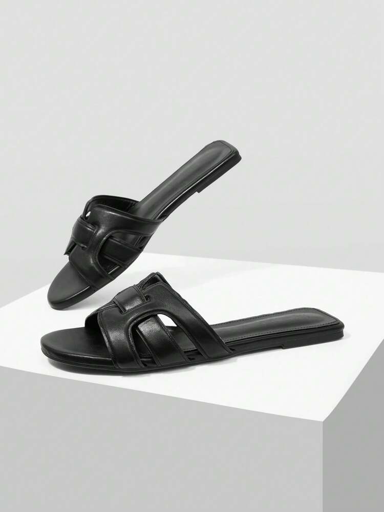 MOTF PREMIUM WOMEN'S FASHION SIMPLE WOVEN FLAT SANDALS - Pure black - View 3