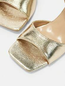 CUCCOO CURVES Women's Square Toe Buckle Design Daily Versatile Fashion Wide Last High Heels - Golden burst - View 5
