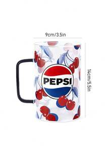 PEPSI X SHEIN 1個 27.1oz/800ml 復古櫻桃印花高硼矽玻璃馬克杯，耐高溫大容量咖啡水杯，居家辦公便攜飲水杯，適合學生、上班族與情侶的日常禮物 - 無色 - 查看 5