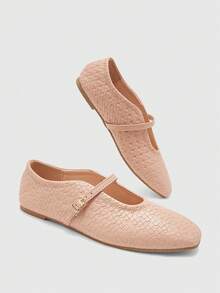 CUCCOO BIZCHIC 女款裸色壓紋瑪麗珍平底鞋 - 裸色 - 查看 2