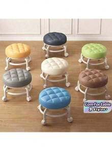 Plastic Swivel Stool With Casters, Quiet Multidirectional Wheels, Cushioned Seat, Rotating Cleaning Stool, Colorful Shoe Changing Stool For Living Room - Multicolor - View 1